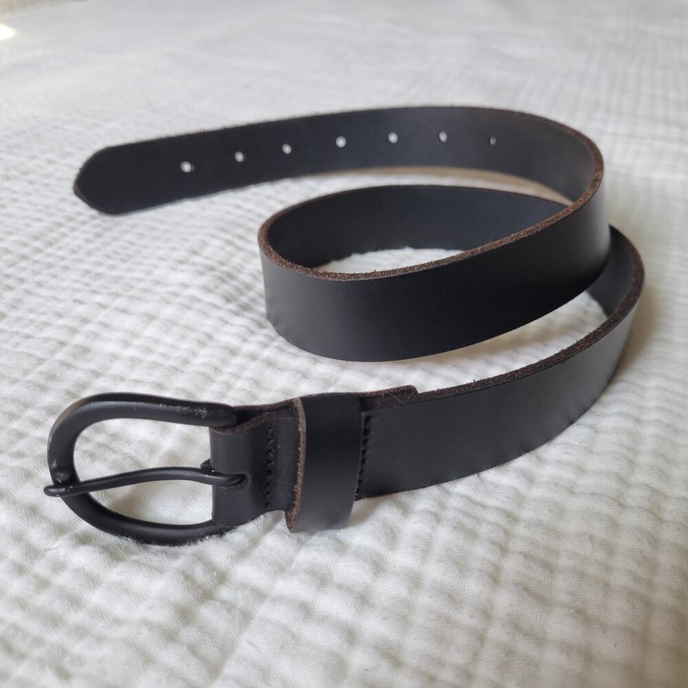 Black Genuine Leather Belt All Black Goth Emo Scene Unisex Small